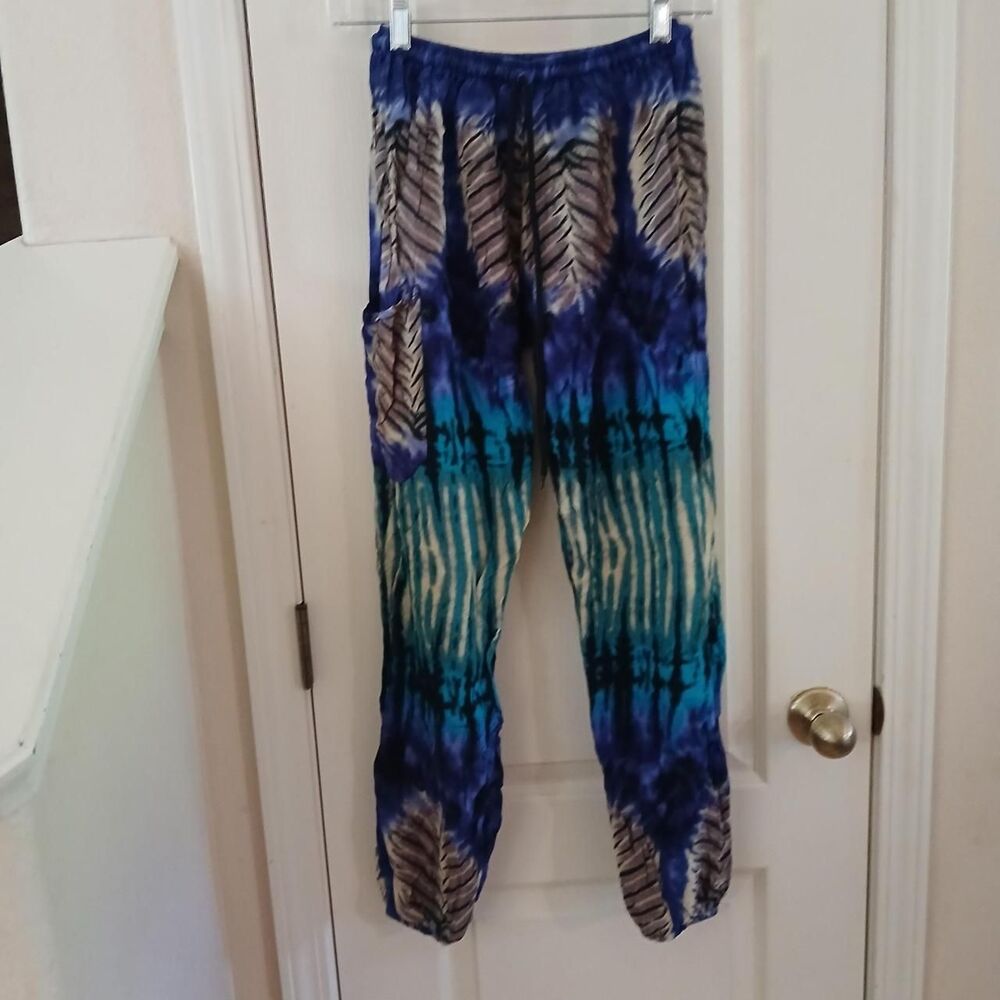 Earthbound Trading Co. blue tie-dye hippie pants S boho gypsy festival granola